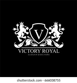 Victory royal lion brand logo design vector