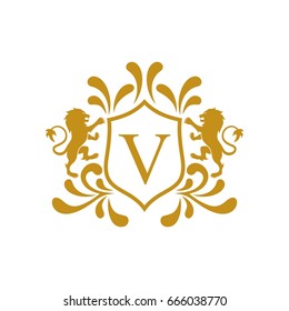 Victory royal lion brand logo design vector