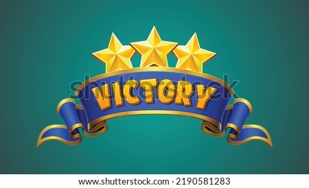 Victory screen with golden stars vector. cartoon achievement game screen. For game, user interface, banner, application, game development. Objects on a separate layer.