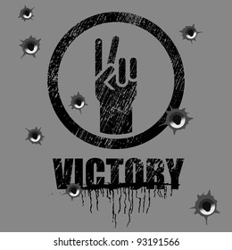 victory sign on background with bullet holes