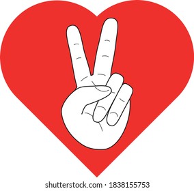 Victory Sign On Heart Background Peace Stock Vector (Royalty Free ...