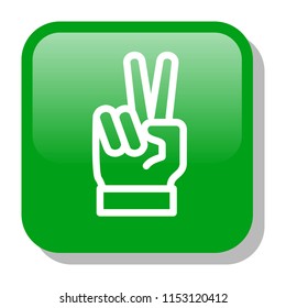 Victory Sign. Two fingers Icon. Peace hand gesture concept. Editable stroke flat icons. Simple thin line art logo. 3d Web app button. Vector illustration. 