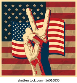 The Victory sign with USA flag background