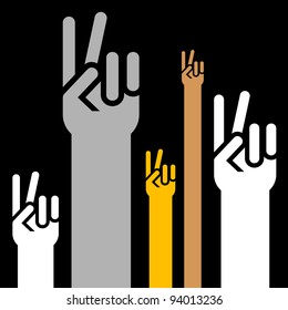 victory signs on black background