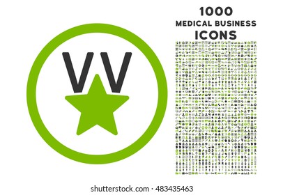 Victory Star rounded vector bicolor icon with 1000 medical business icons. Set style is flat pictograms, eco green and gray colors, white background.