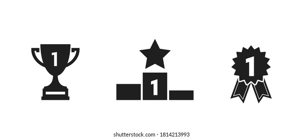 victory and success icon set. award, first place and winner symbols. web design signs and infographic elements