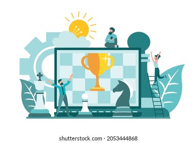 Victory, Success, Winning Business Decision Cup for winning a chess game. The concept of victory in a competitive business Vector illustration
