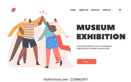 Victory or Successful Deal Landing Page Template. Characters Team Celebrate Triumph. Men and Women Giving Highfive to Each Other, Goal Achievement, Good Mood. Cartoon People Vector Illustration