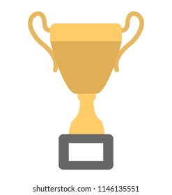 A victory symbol in a cup shape with the label on bottom describing the concept of trophy cup 