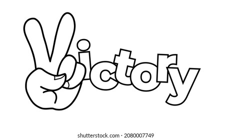 Victory symbol with finger. Symbol letter V with hand.