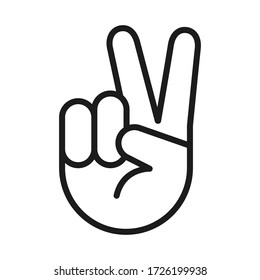 Victory symbol icon  Palm showing two fingers  Isolated  lined vector pictogram  Success  winning concept 