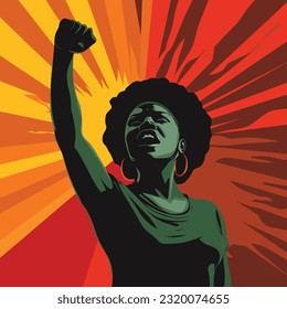  Victory symbol woman, youth day flat illustration, revolution, people emotions, 12 aug