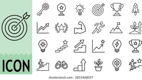 Victory symbols showing target trophy mountain climbing and business progress.