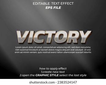 victory  text effect, font editable, typography, 3d text. vector template