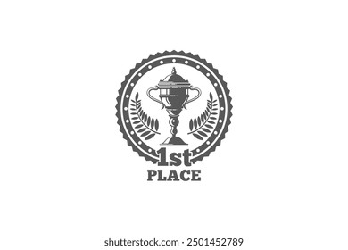 Victory trophies and awards vector logos, badges, emblems. Win cup sport, champion stamp, vector illustration