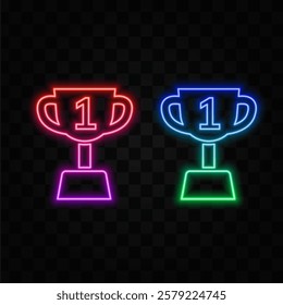 Victory and the trophy award best single champion Cup winner. neon style..