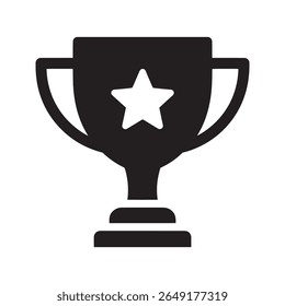 Victory trophy cup icon for a first place winner representing a championship award for success and the best achievement in a competition vector solid glyph icon