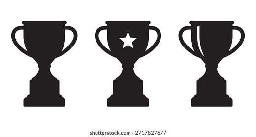Victory Trophy Cup Conjunto de iconos, premio, reconocimiento y símbolos del primer lugar.