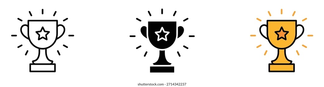 Vector del icono del trofeo de la victoria. premios, reconocimiento y símbolo del logro. Ilustración vectorial.