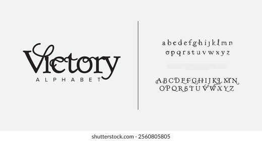 Victory typography beauty fashion elegant minimalist serif italic fonts decorative wedding vintage retro logos. Minimal luxury font alphabet logo. Vector illustration