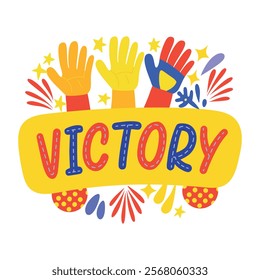 Victory typography sticker in flat style