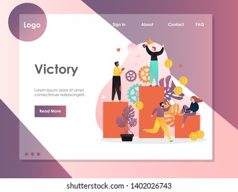 Victory vector website template, web page and landing page design for website and mobile site development. Winner reward, business team success, achievements concept.
