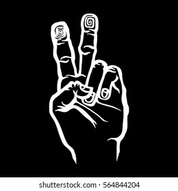 Victory Or Vote Symbol Hand Sign Art. Hand Drawn In A Sketch Style Shows Peace Symbol With Your Fingers. Vector Illustration