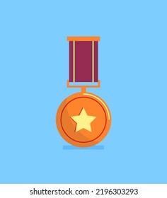Victory winner champion award and competition gold star badge concept flat vector illustration.