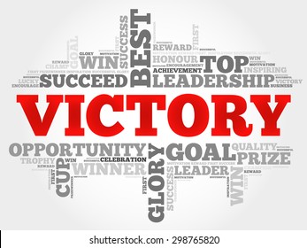 Victory word cloud, business concept