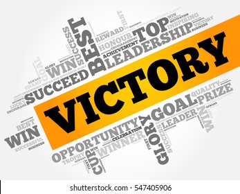 Victory word cloud, business concept
