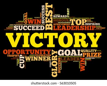 Victory word cloud, business concept