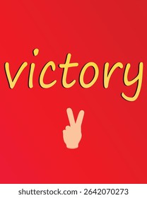 Victory word with victory sign
