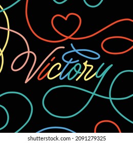 VICTORY.colored decorative calligraphy on black background.modern typography design for poster,sticker,banner,t-shirt,social media,web design,greeting card,etc.