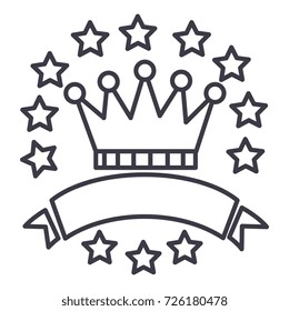 victory,crown with stars and ribbons vector line icon, sign, illustration on background, editable strokes