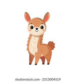 Vicuna cute childish  cartoon illustration. Vector vicuna isolated on white background Flat design element
