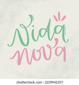 Vida nova. Nueva vida en portugués brasileño. Letras de mano moderna. vector.