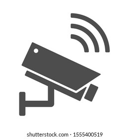 Videcam vector icon isolated on white background. Wireless security camera with airwaves icon for web, mobile apps and ui design. Iot stock vector illustration. Smart home technology concept