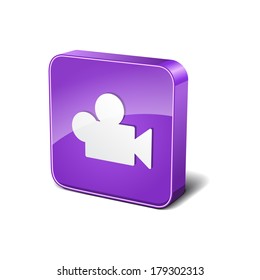 Video 3d Rounded Corner Violet Vector Icon Button