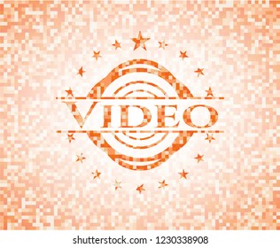 Video abstract orange mosaic emblem with background