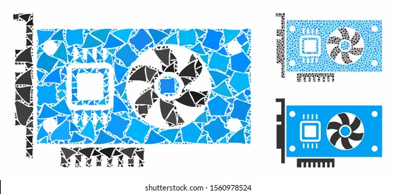 Video Accelerator Card Composition Of Joggly Elements In Variable Sizes And Shades, Based On Video Accelerator Card Icon. Vector Raggy Dots Are United Into Collage.