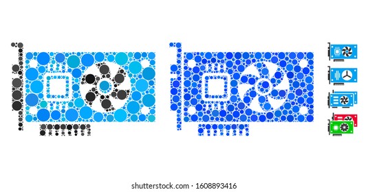 Video Accelerator Card Mosaic Of Circle Elements In Variable Sizes And Color Tints, Based On Video Accelerator Card Icon. Vector Circle Elements Are Composed Into Blue Collage.