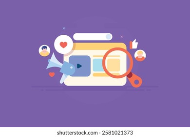 Video ad campaign, Increasing video views, Audience engagement with video content, Social media marketing - vector illustration background with icons