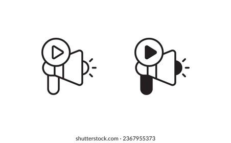 Diseño de iconos de anuncios de vídeo con ilustración de fondo blanco