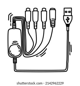 Cable del convertidor de adaptadores de vídeo, parte de accesorios de ordenador y vector de juego de iconos de mano de hardware.