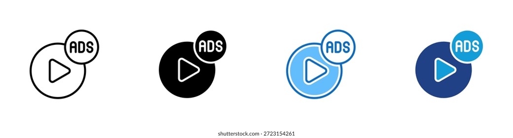 Video Vector de diseño de íconos de estilo múltiple - Juega al Botón Video con una insignia publicitaria que representa la publicidad y la promoción de medios