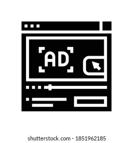 vector de icono de glifo de anuncio de vídeo. señal de anuncio de video. símbolo de contorno aislado ilustración negra