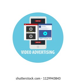 video advertising digital marketing social media network content. concept vector illustration