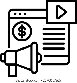 Video Advertising Icon Line Vector Illustration