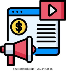 Video Advertising Icon Lineal Color Vector Illustration