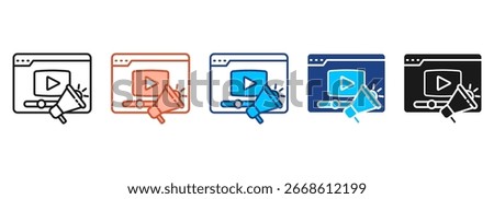 Video Advertising Icon Set Multiple Style Collection